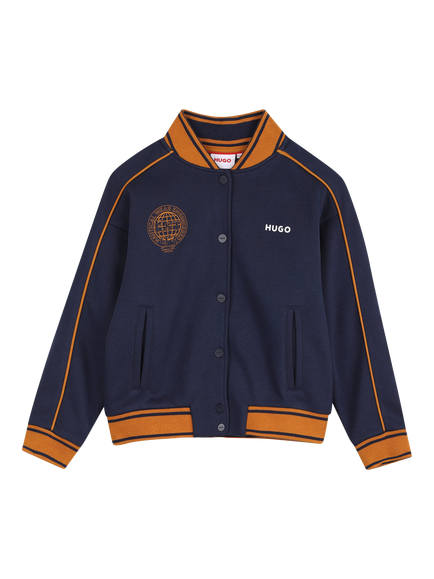HUGO BOSS Kids' Fleece Raglan Sleeve Cardigan, Navy, Navy