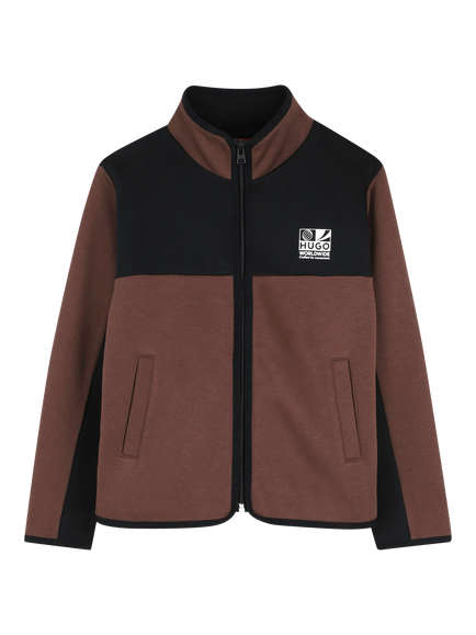 HUGO BOSS Kids' Zip Front Cardigan, Chicory Coffee, Chicory Coffee