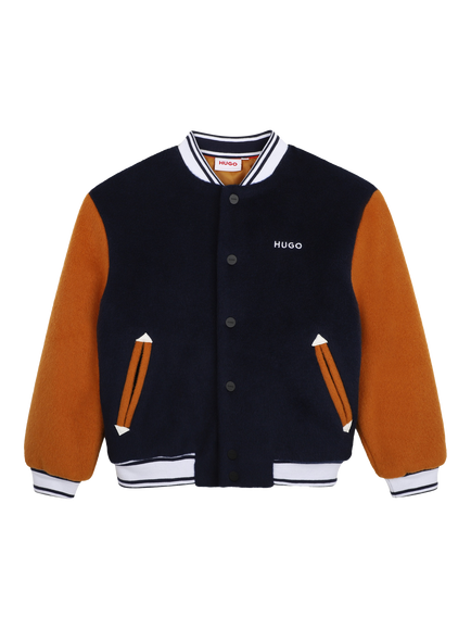 HUGO BOSS Kids' Varsity Contrast Sleeve Bomber Jacket, Navy, Navy