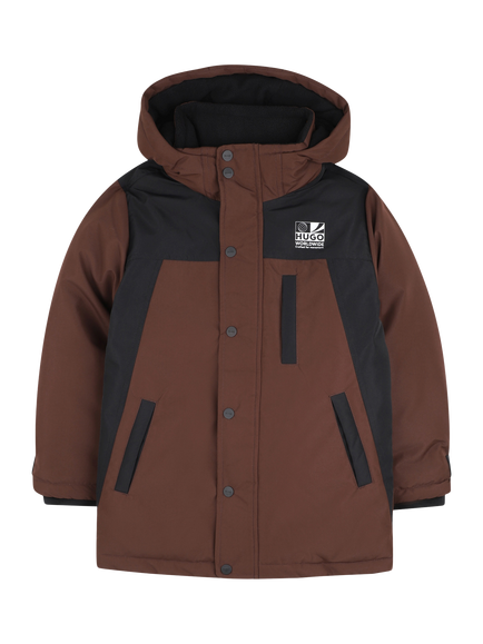 HUGO Kids' Oxford Weave Hooded Parka, Chicory Coffee, Chicory Coffee