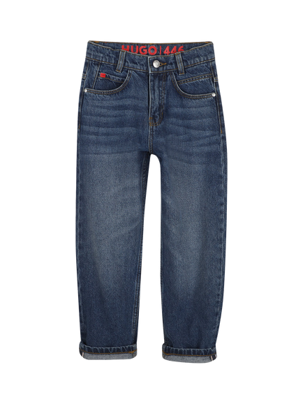 HUGO BOSS Kids' Loose Denim Jeans, Double Stone Brush Blue, Double Stone Brush Blue