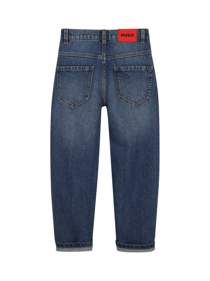 HUGO BOSS Kids' Loose Denim Jeans, Double Stone Brush Blue - view 2, Double Stone Brush Blue