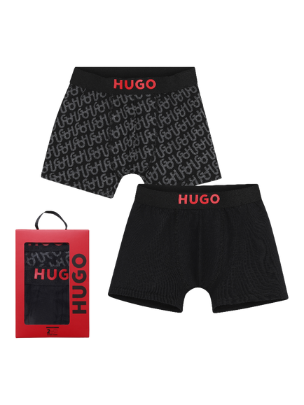 HUGO BOSS Kids' Cotton Trunks, Pack of 2, Black, Black