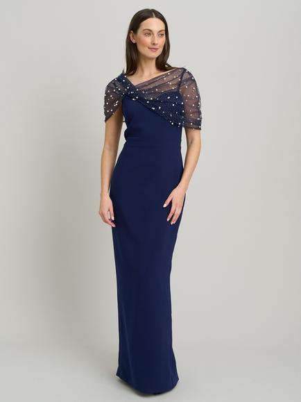 Gina Bacconi Irma Asymmetrical Neckline Maxi Dress, Navy, Navy