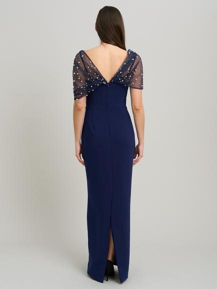 Gina Bacconi Irma Asymmetrical Neckline Maxi Dress, Navy - view 2, Navy