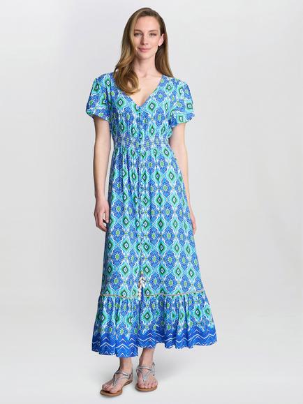 Gina Bacconi Gabi Button Down Maxi Dress, Blue/Green, Blue/Green