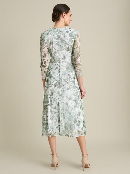Gina Bacconi Nancie Floral Mesh Faux Wrap Midi Dress, Green - view 2, Green