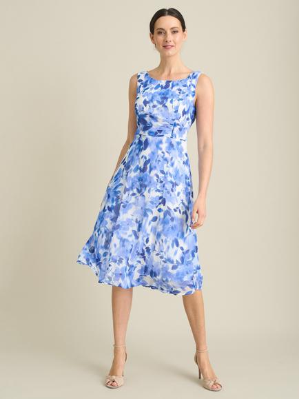 Gina Bacconi Noreen Chiffon Floral Midi Dress, Blue, Blue