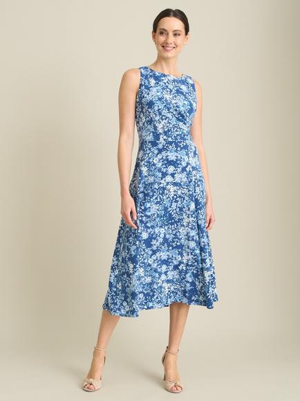 Gina Bacconi Odelia Floral Print Midi Dress, Navy/Multi, Navy/Multi