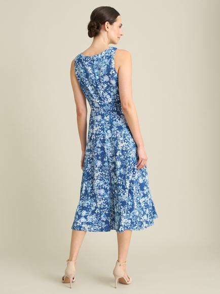 Gina Bacconi Odelia Floral Print Midi Dress, Navy/Multi - view 2, Navy/Multi