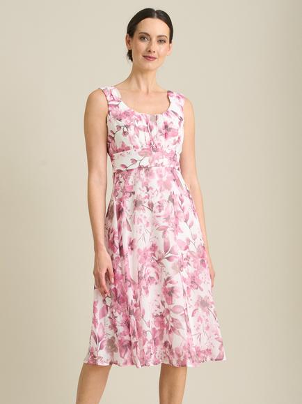Gina Bacconi Orla Chiffon Floral Knee Length Dress, Pink, Pink