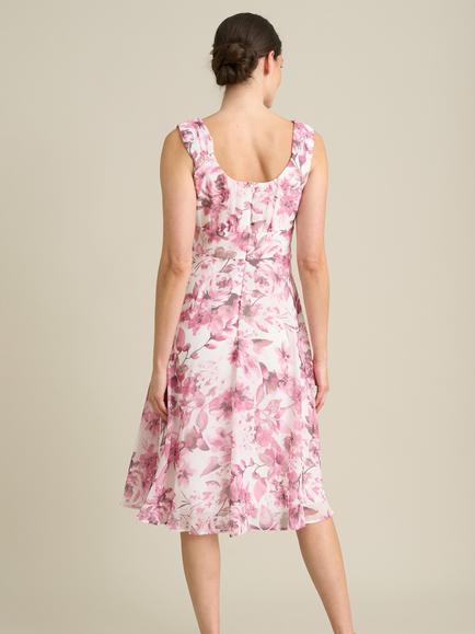 Gina Bacconi Orla Chiffon Floral Knee Length Dress, Pink - view 2, Pink