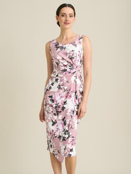Gina Bacconi Roma Twist Knot Floral Midi Dress, Dark Rose/Multi, Dark Rose/Multi