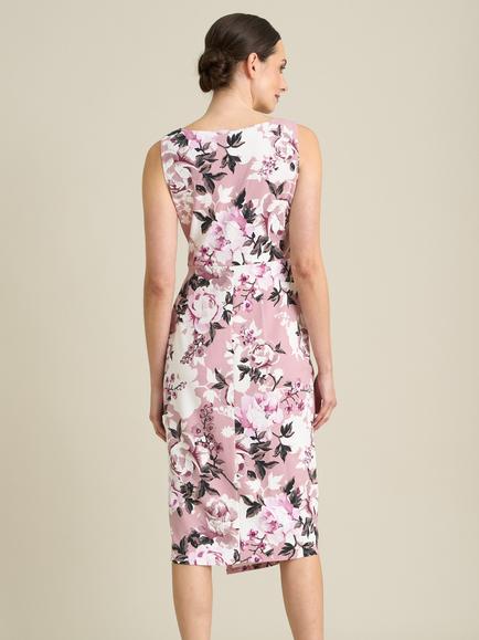 Gina Bacconi Roma Twist Knot Floral Midi Dress, Dark Rose/Multi - view 2, Dark Rose/Multi