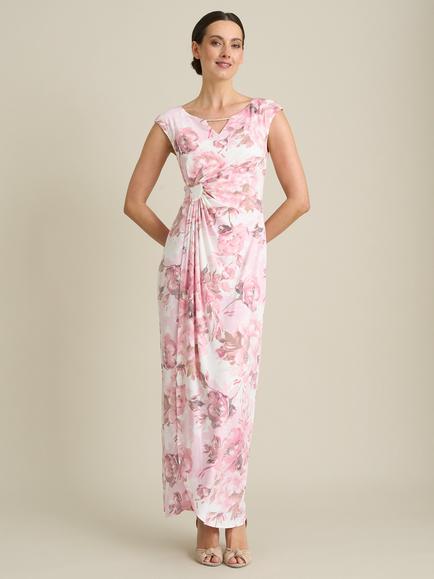 Gina Bacconi Lora Floral Jersey Diamante Trim Maxi Dress, Pink/Multi - view 2, Pink/Multi