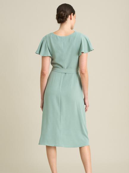 Gina Bacconi Peppa Tie Waist V-Neck Faux Wrap Knee Length Dress, Green Aqua - view 2, Green Aqua