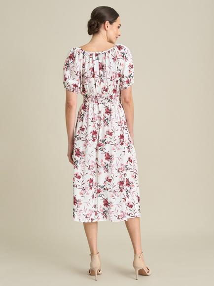Gina Bacconi Perrie Smock Waist Floral Print Midi Dress, Ivory/Red - view 2, Ivory/Red