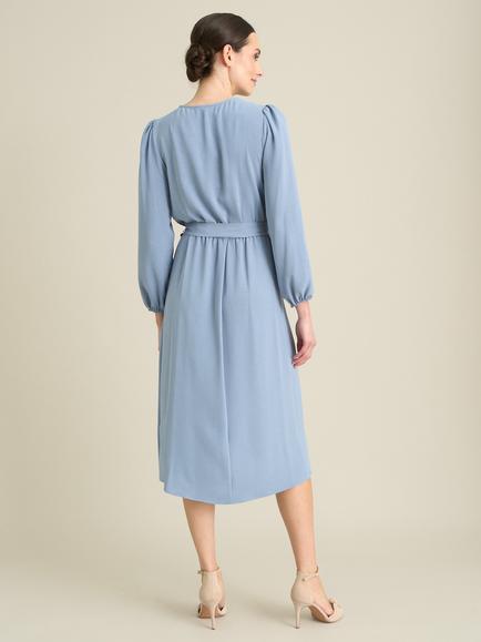 Gina Bacconi Peyton Bow Wrap Long Sleeve Midi Dress, Sky - view 2, Sky