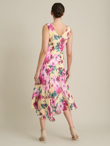 Gina Bacconi India Chiffon Print Midi Dress, Yellow/Multi - view 2, Yellow/Multi