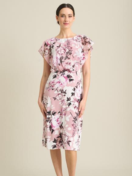 Gina Bacconi Raegan Chiffon Overlay Print Midi Dress, Dark Rose, Dark Rose