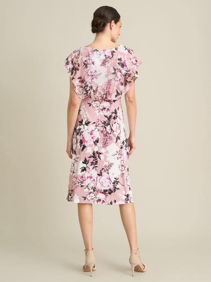 Gina Bacconi Raegan Chiffon Overlay Print Midi Dress, Dark Rose - view 2, Dark Rose