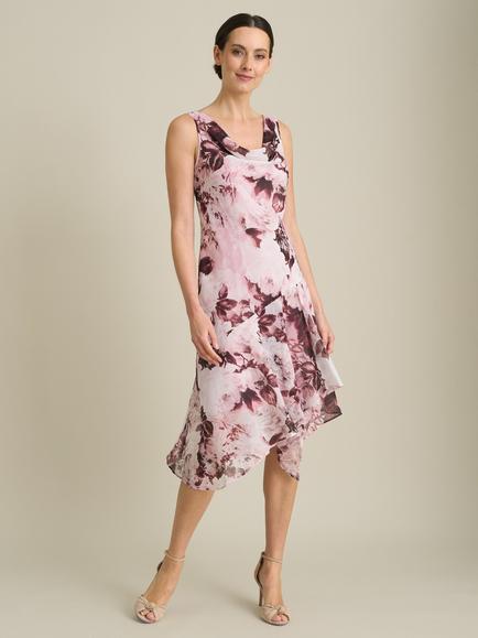Gina Bacconi Adriana Floral Midi Dress, Mauve, Mauve
