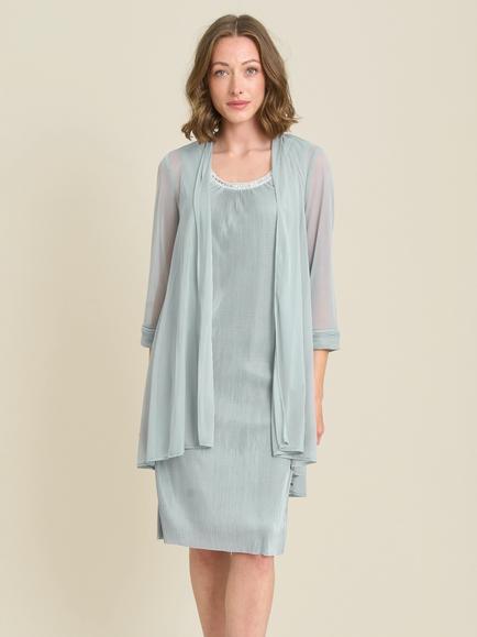 Gina Bacconi Sue-Ann Pleated Dress and Chiffon Jacket, Sage, Sage