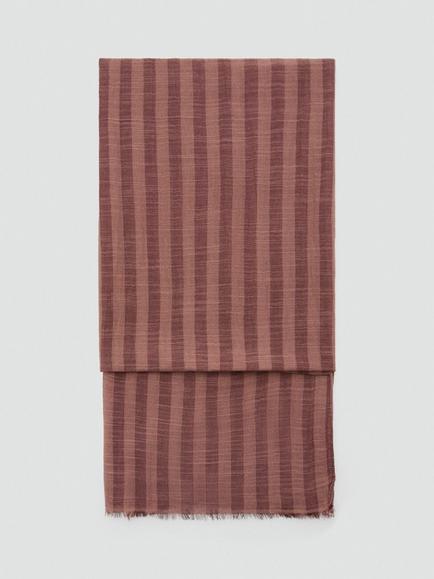 Mango Striped Cotton Blend Scarf, Terracotta, Terracotta