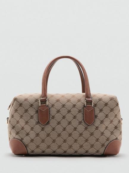 Mango Jacquard Logo Bowling Bag, Brown, Brown