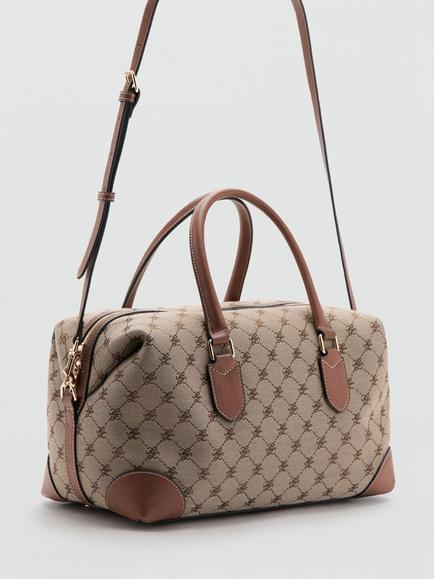 Mango Jacquard Logo Bowling Bag, Brown - view 2, Brown