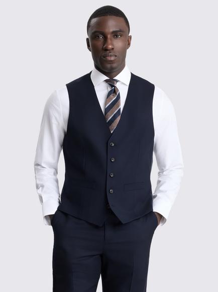 Moss Regular Fit Wool Twill Waistcoat, Navy, Navy