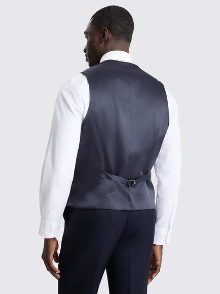 Moss Regular Fit Wool Twill Waistcoat, Navy - view 2, Navy