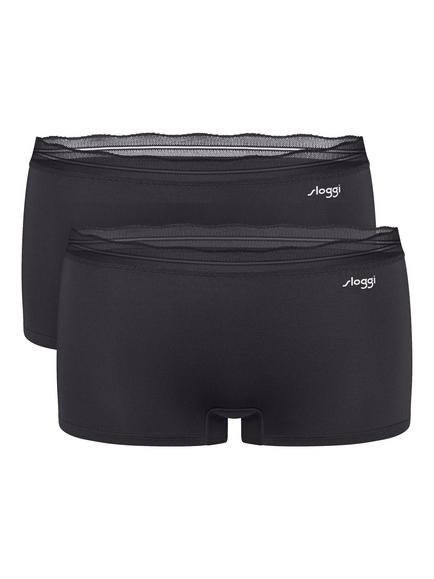sloggi GO Blush Shorty Knickers, Pack of 2, Black, Black