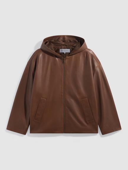 Gerard Darel Pam Hooded Leather Jacket, Brown, Brown
