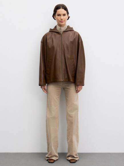 Gerard Darel Pam Hooded Leather Jacket, Brown - view 2, Brown