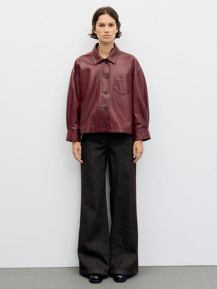 Gerard Darel Penny Collared Leather Jacket, Red Wine - view 2, Red Wine