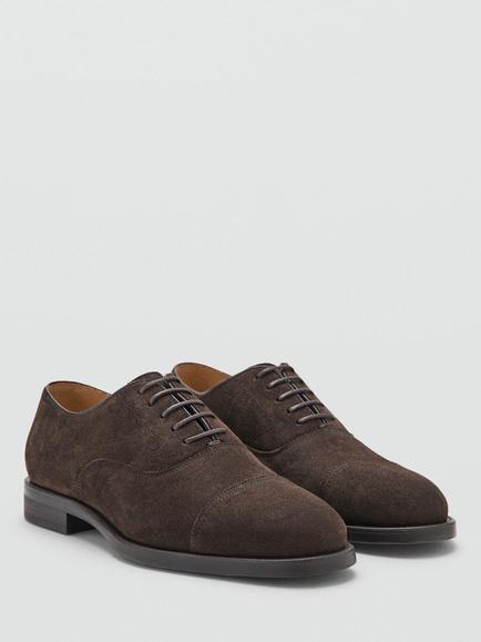 Mango Suede Cap Toe Oxford Lace Up Shoes, Chocolate - view 2, Chocolate