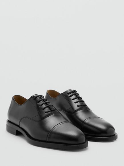 Mango Leather Cap Toe Oxford Lace Up Shoes, Black - view 2, Black