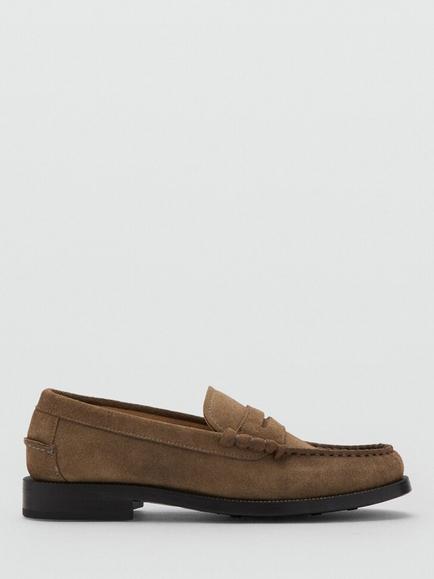 Mango Heritage Suede Handstitched Penny Loafers, Taupe, Taupe