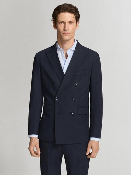 Mango Slim Cut Double Breasted Blazer, Navy, Navy