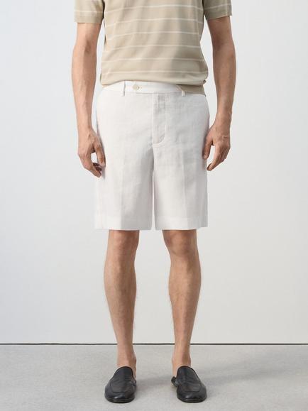 Mango Tailored Pure Linen Shorts, Off White, Off White
