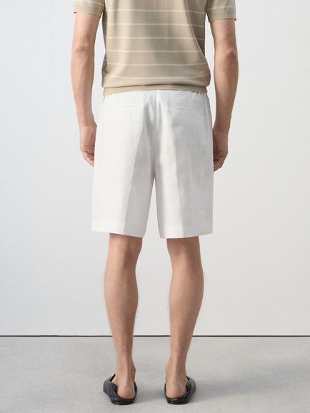 Mango Tailored Pure Linen Shorts, Off White - view 2, Off White