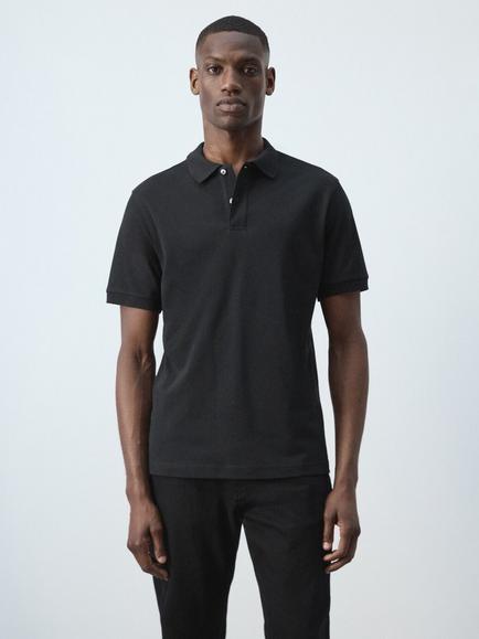 Mango Cotton Polo Shirt, Black, Black