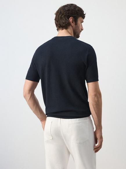 Mango Regular Fit Cotton Blend T-Shirt, Navy - view 2, Navy