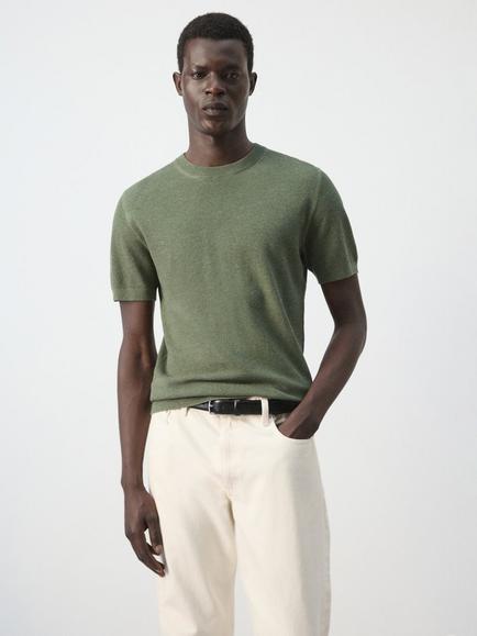 Mango Crew Neck Short Sleeve Top, Moss, Moss