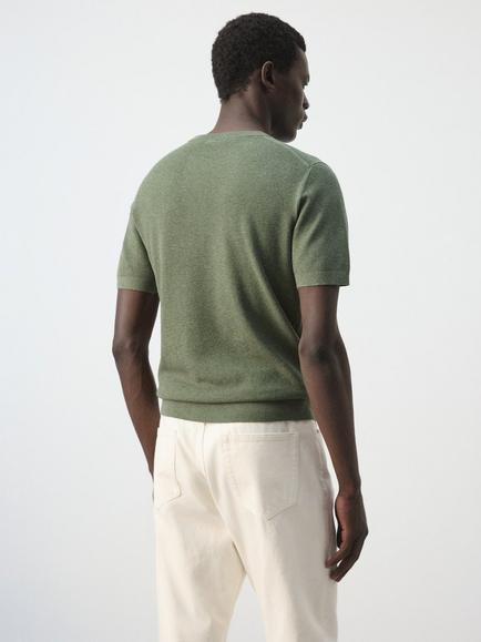Mango Crew Neck Short Sleeve Top, Moss - view 2, Moss