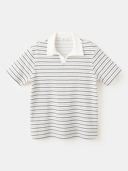 Mango Striped Short Sleeve Polo Shirt, Off White, Off White