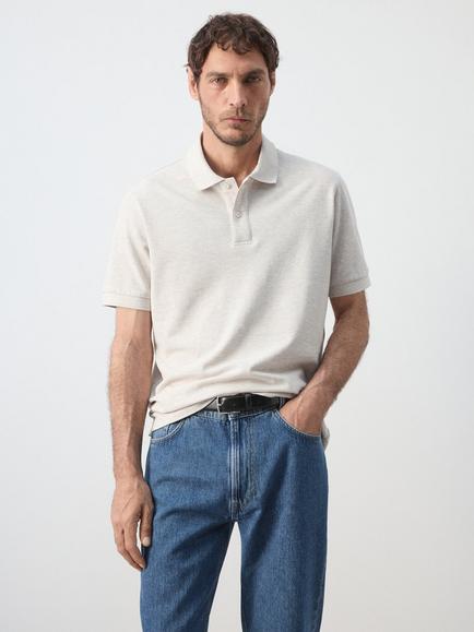 Mango Regular Fit Short Sleeve Polo Shirt, Beige