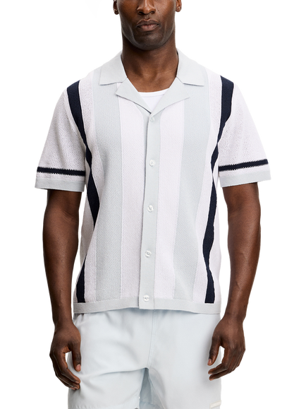 J.Lindeberg Remus Button Through Short Sleeve Cotton Linen Blend Shirt, Skywriting
