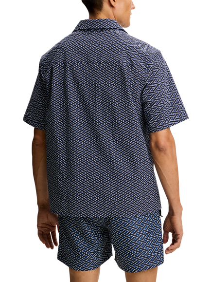 J.Lindeberg Donso Geo Button Through Short Sleeve Cotton Blend Shirt, Navy/Multi - view 2, Navy/Multi